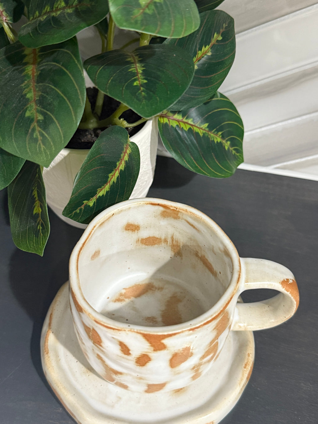 Cream/Caramel Ceramic Coffee Cup & Saucer