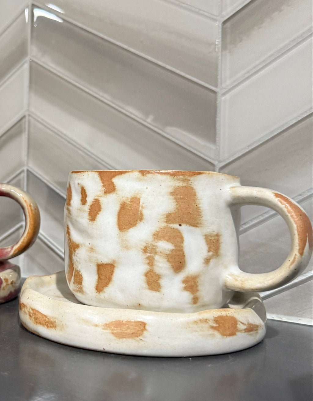 Cream/Caramel Ceramic Coffee Cup & Saucer