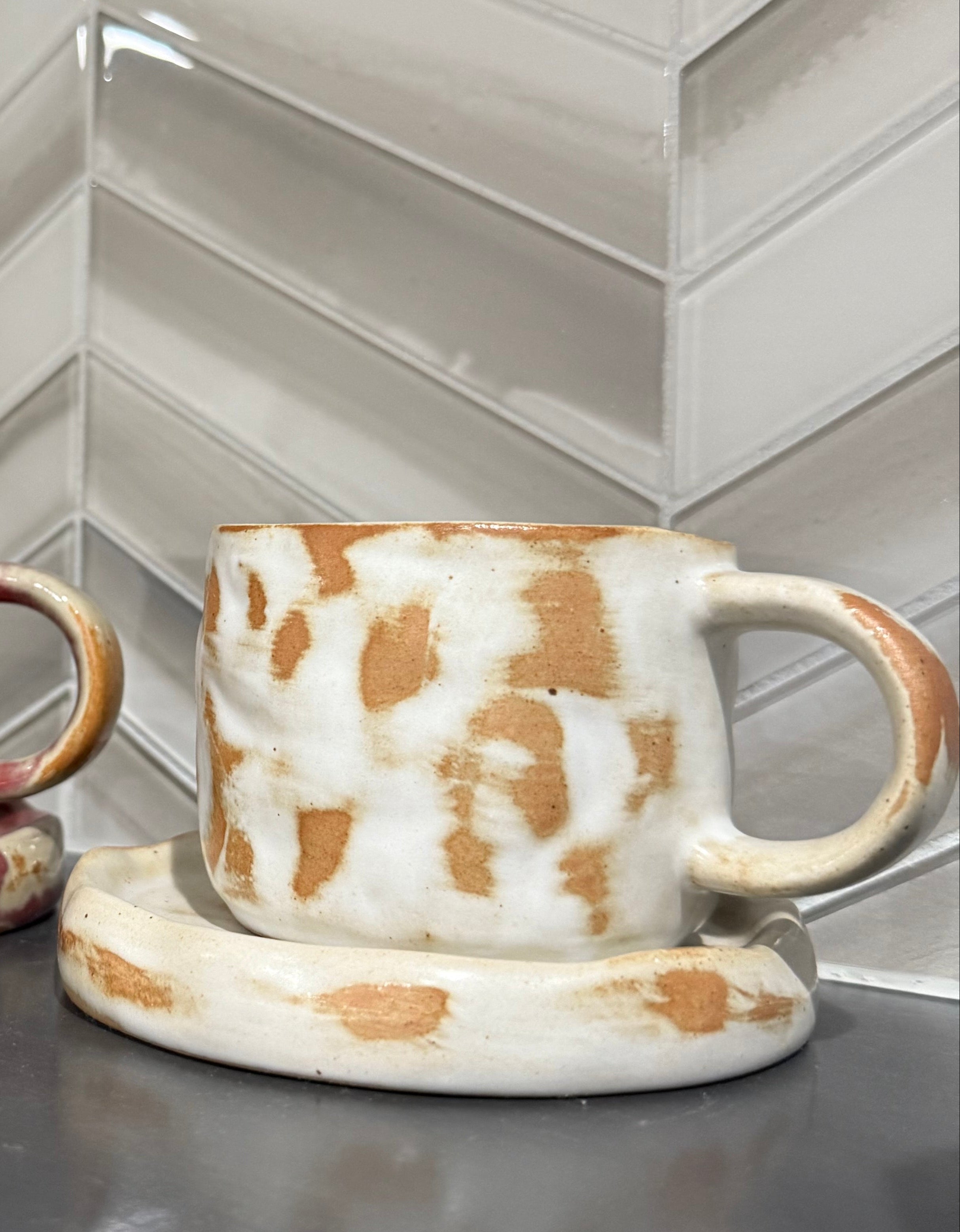 Cream/Caramel Ceramic Coffee Cup & Saucer